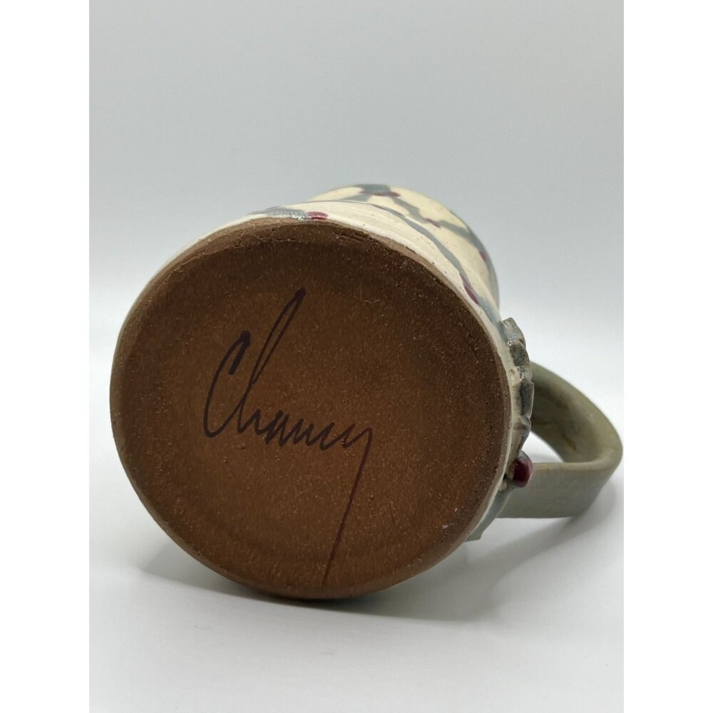 Handcrafted Stoneware Mug Rustic Holly Berry Pattern holds 12 flo oz - Picture 9 of 10